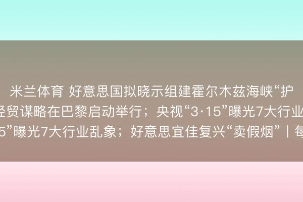 米兰体育 好意思国拟晓示组建霍尔木兹海峡“护航定约”；中好意思经贸谋略在巴黎启动举行；央视“3·15”曝光7大行业乱象；好意思宜佳复兴“卖假烟”丨每经早参